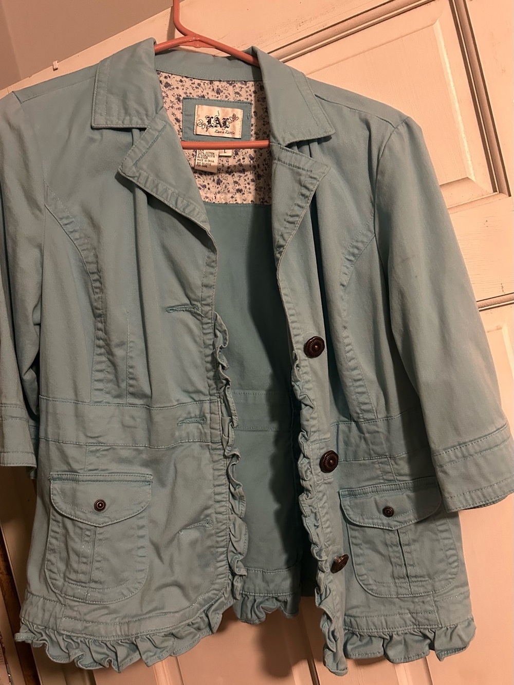 Live a Little aqua Blue Ruffle-Trim Blazer